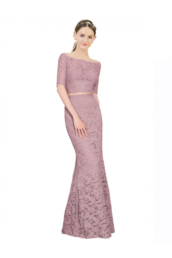 Sirena Hombros Descubiertos Encaje Largo Vestidos de dama de honor / Vestidos de fiesta Tiendas