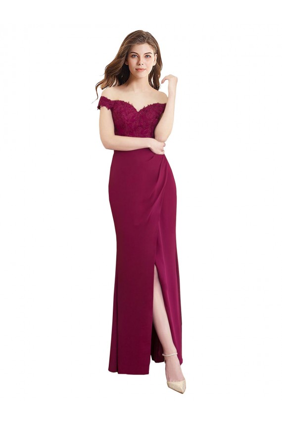 Sirena Hombros Descubiertos Gasa Encaje Largo Vestidos de dama de honor Tiendas