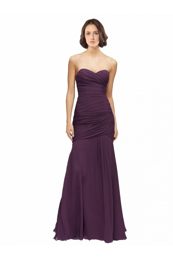 Uva Sirena Cuello de Corazón Gasa Largo Vestidos de dama de honor Tiendas