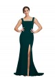 Verde Midnight Cubierta Cuadrado Barrer tren Crepé Elástico Largo Vestidos de dama de honor / Vestidos de fiesta Tiendas