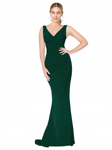 Verde Midnight Sirena Cuello en V Cuello Alto Crepé Elástico Largo Formales Vestidos de dama de honor / Vestidos de fiesta Tiendas