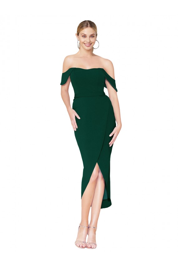 Verde Midnight Sirena Hombros Descubiertos Crepé Elástico Corto Asimétrico Formales Vestidos de dama de honor / Vestidos de fiesta / Vestidos de cóctel Tiendas