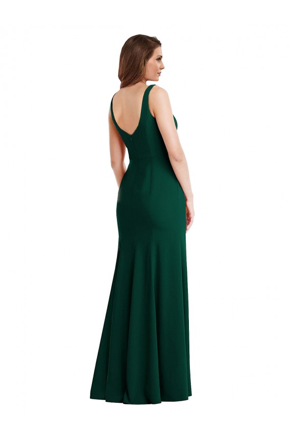 Verde Midnight Trompeta Cuadrado Crepé Elástico Largo Vestidos de dama de honor / Vestidos de fiesta Tiendas
