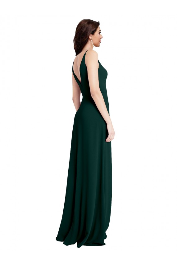 Verde Midnight línea A Cuello en V Crepé Elástico Largo Formales Vestidos de dama de honor / Vestidos de fiesta Tiendas