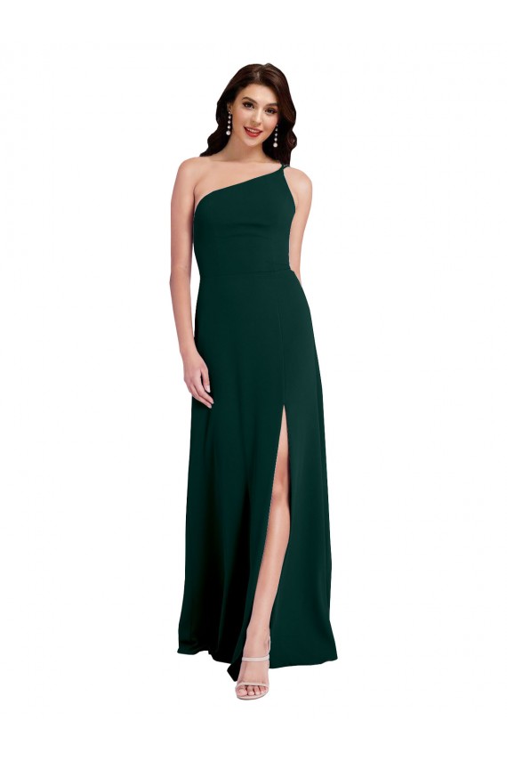 Verde Midnight línea A Un Hombre Crepé Elástico Largo Formales Vestidos de dama de honor / Vestidos de fiesta Tiendas
