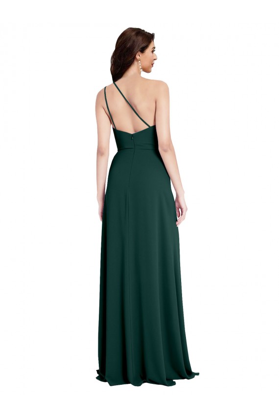 Verde Midnight línea A Un Hombre Crepé Elástico Largo Formales Vestidos de dama de honor / Vestidos de fiesta Tiendas