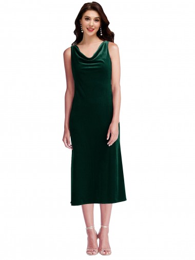 Verde oscuro Cubierta Midi Terciopelo Elástico Corto Vestidos de dama de honor / Vestidos de fiesta / Vestidos de cóctel Tiendas