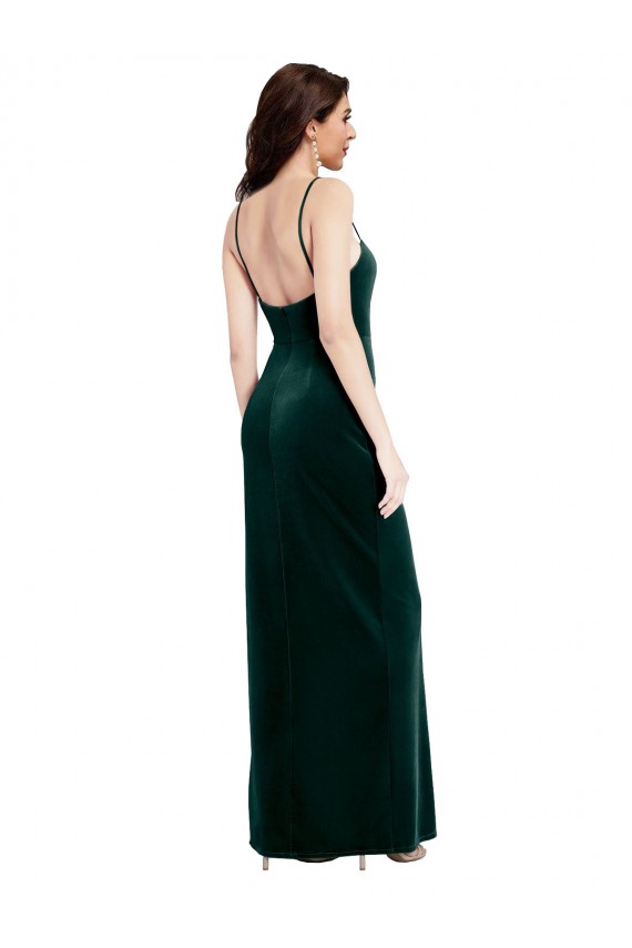 Verde oscuro Cubierta Tirantes espagueti Cuadrado Terciopelo Elástico Largo Vestidos de dama de honor / Vestidos de fiesta Tiendas