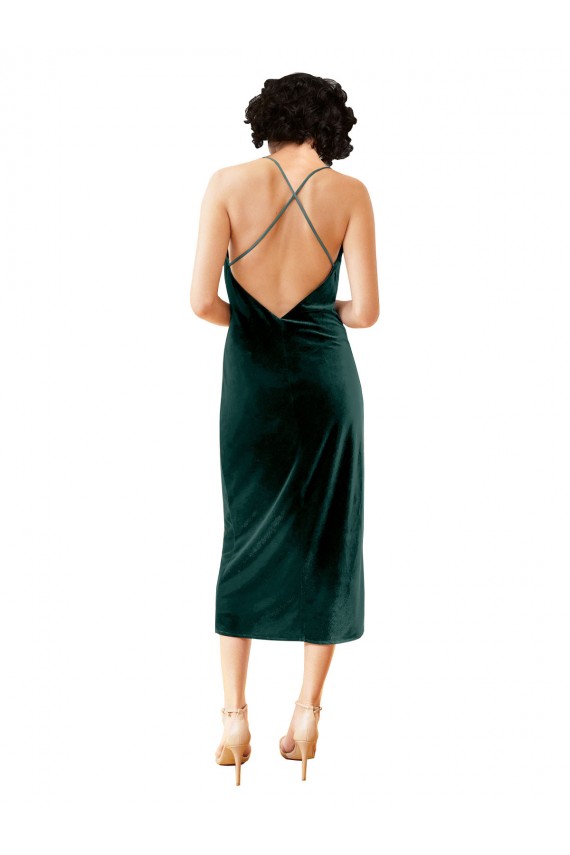 Verde oscuro Cubierta Tirantes espagueti Midi Terciopelo Elástico Corto Formales Vestidos de dama de honor / Vestidos de fiesta / Vestidos de cóctel Tiendas