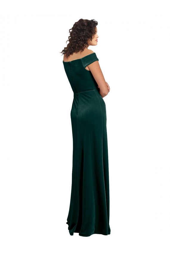 Verde oscuro línea A Cuadrado Terciopelo Elástico Largo Formales Vestidos de dama de honor / Vestidos de fiesta Tiendas