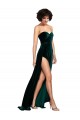 Verde oscuro línea A Cuello de Corazón Barrer tren Terciopelo Elástico Largo Vestidos de dama de honor / Vestidos de fiesta Tiendas