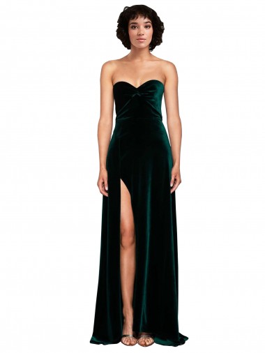 Verde oscuro línea A Cuello de Corazón Barrer tren Terciopelo Elástico Largo Vestidos de dama de honor / Vestidos de fiesta Tiendas