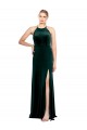 Verde oscuro línea A Tirantes espagueti Cuello joya Terciopelo Elástico Largo Vestidos de dama de honor / Vestidos de fiesta Tiendas