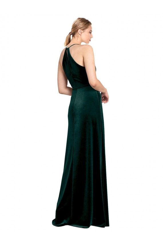 Verde oscuro línea A Tirantes espagueti Cuello joya Terciopelo Elástico Largo Vestidos de dama de honor / Vestidos de fiesta Tiendas