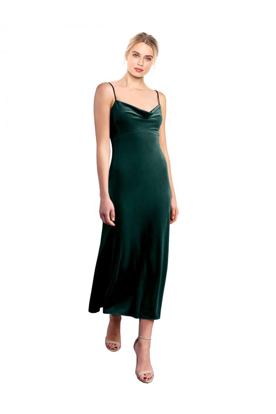 Verde oscuro línea A Tirantes espagueti Midi Terciopelo Elástico Corto Vestidos de dama de honor / Vestidos de fiesta / Vestidos de cóctel Tiendas