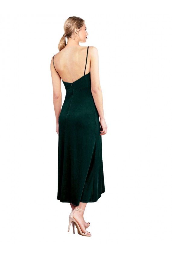 Verde oscuro línea A Tirantes espagueti Midi Terciopelo Elástico Corto Vestidos de dama de honor / Vestidos de fiesta / Vestidos de cóctel Tiendas