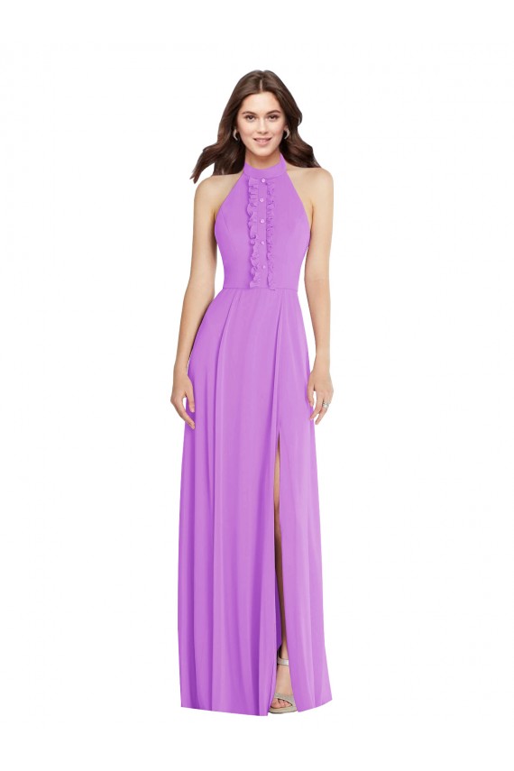 Violeta línea A Halter Gasa Largo Formales Vestidos de dama de honor / Vestidos de noche Tiendas