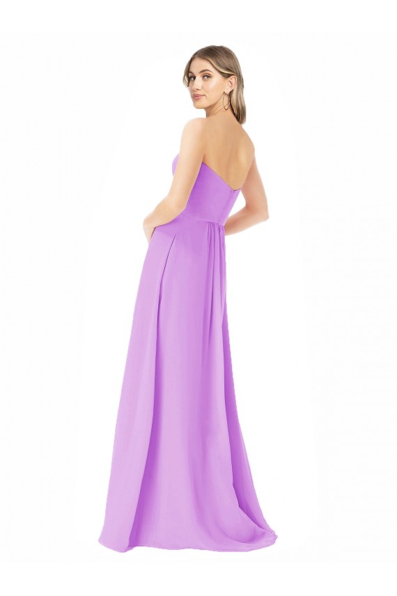 Violeta línea A Sin tirantes Gasa Largo Vestidos de dama de honor Tiendas