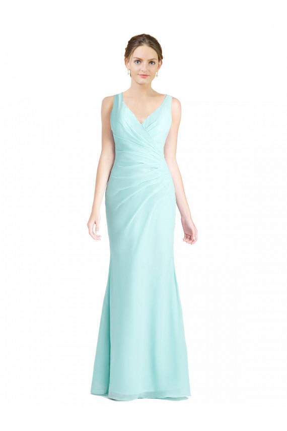 Waterfall Sirena Cuello en V Gasa Encaje Largo Vestidos de dama de honor Tiendas