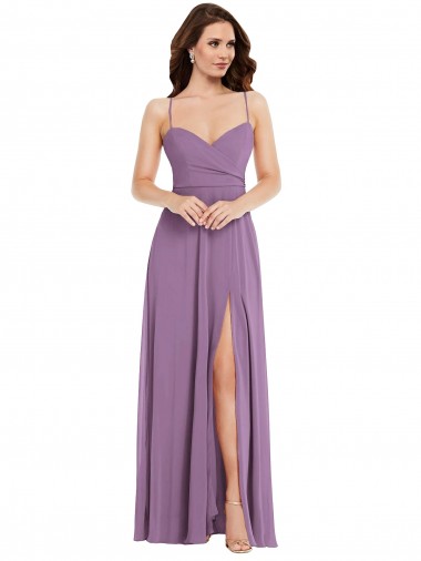lavanda oscura línea A Tirantes espagueti Gasa Largo Vestidos de dama de honor Tiendas