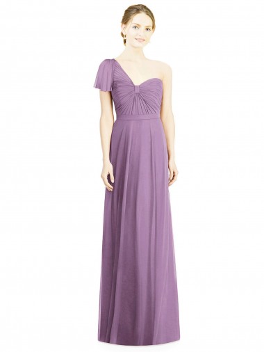 lavanda oscura línea A Un Hombre Cuello de Corazón Gasa Largo Vestidos de dama de honor Tiendas