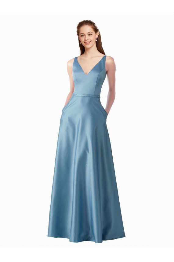 línea A Cuello Alto Satén Largo Vestidos de dama de honor / Vestidos de fiesta Tiendas