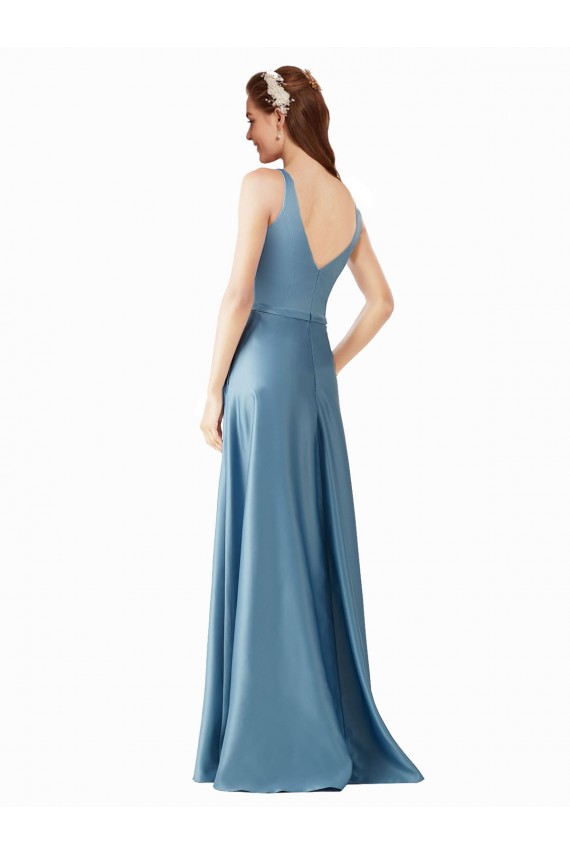 línea A Cuello Alto Satén Largo Vestidos de dama de honor / Vestidos de fiesta Tiendas