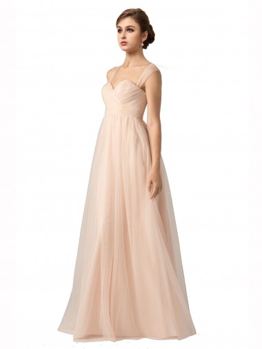 línea A Cuello de Corazón Tul Largo Vestidos de dama de honor Tiendas