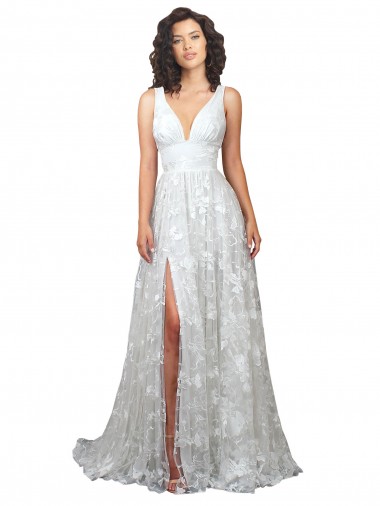 línea A Cuello en V Cola capilla Encaje Vestidos de novia Tiendas