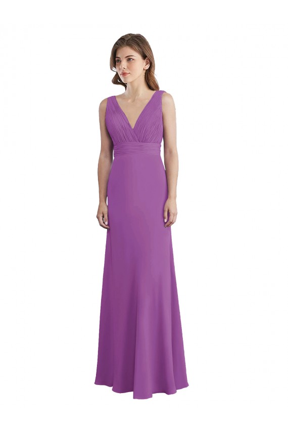 línea A Cuello en V Gasa Largo Vestidos de dama de honor Tiendas