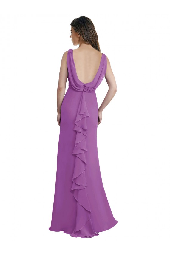 línea A Cuello en V Gasa Largo Vestidos de dama de honor Tiendas