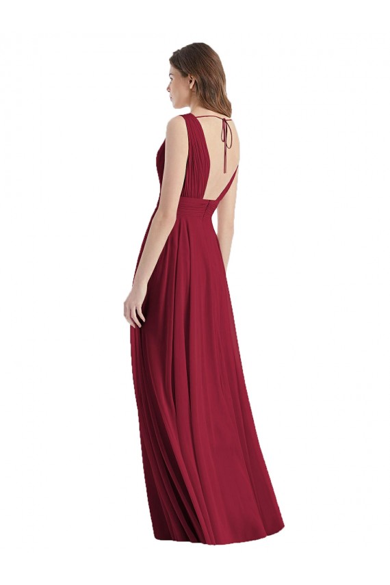 línea A Cuello en V Gasa Largo Vestidos de dama de honor Tiendas