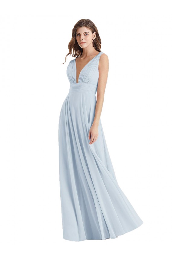 línea A Cuello en V Gasa Largo Vestidos de dama de honor Tiendas