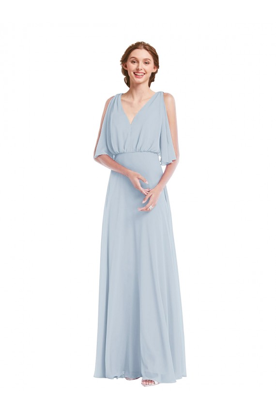línea A Cuello en V Gasa Largo Vestidos de dama de honor Tiendas