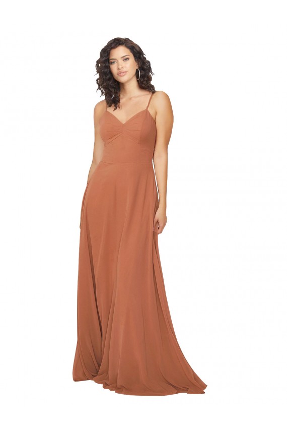 línea A Cuello en V Gasa Largo Vestidos de dama de honor Tiendas