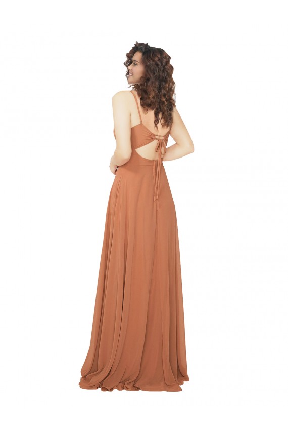 línea A Cuello en V Gasa Largo Vestidos de dama de honor Tiendas
