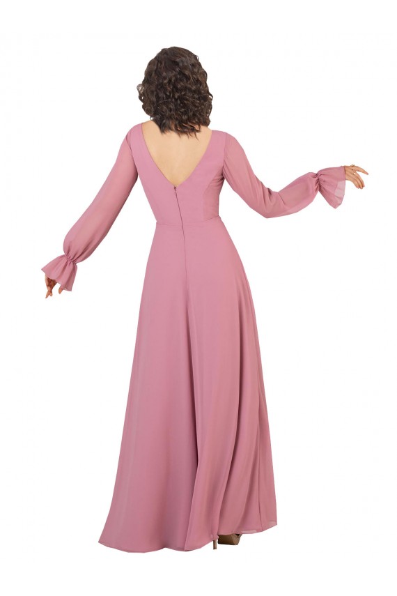 línea A Cuello en V Gasa Largo Vestidos de dama de honor Tiendas