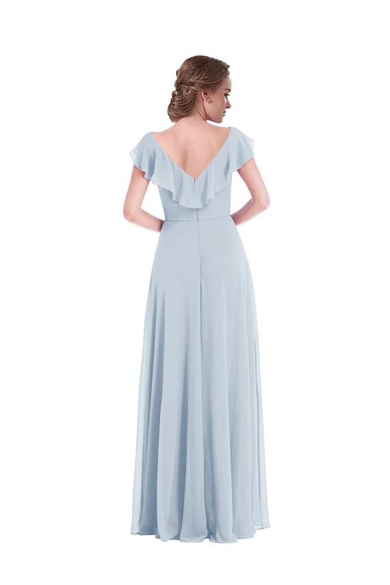 línea A Cuello en V Gasa Largo Vestidos de dama de honor Tiendas