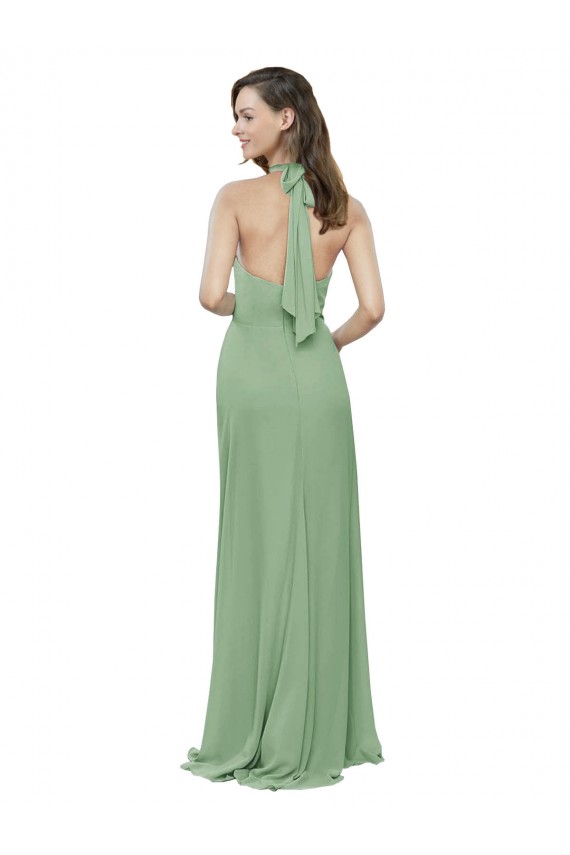línea A Halter Cuello Alto Gasa Largo Vestidos de dama de honor Tiendas