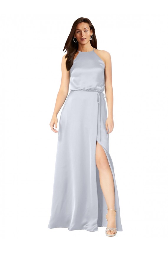 línea A Halter Satén sedoso Largo Formales Vestidos de dama de honor / Vestidos de noche Tiendas