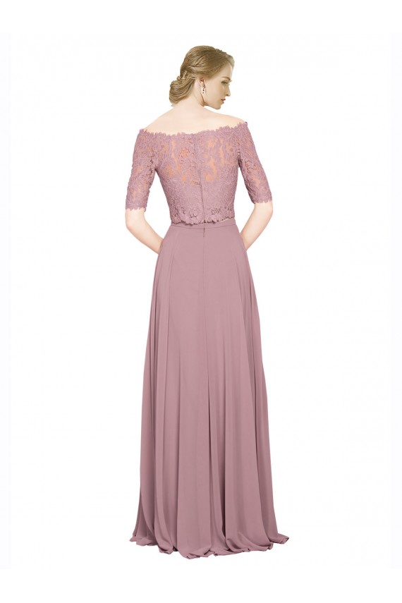 línea A Hombros Descubiertos Gasa Encaje Largo Vestidos de dama de honor / Vestidos de fiesta Tiendas