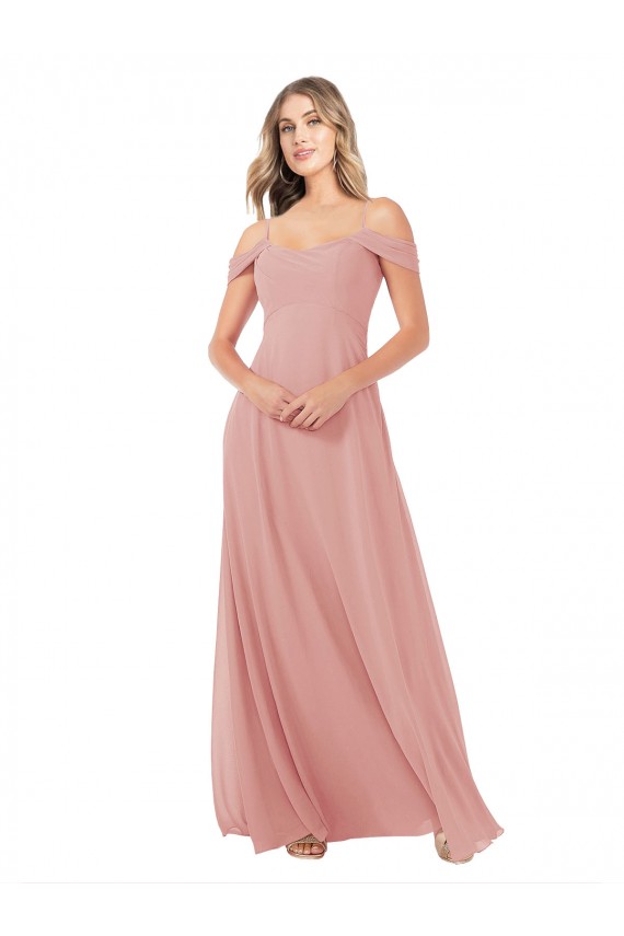 línea A Hombros Descubiertos Gasa Largo Vestidos de dama de honor Tiendas