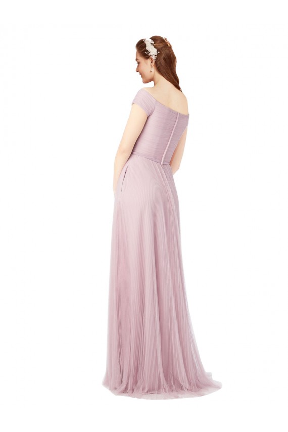 línea A Hombros Descubiertos Tul Largo Vestidos de dama de honor Tiendas