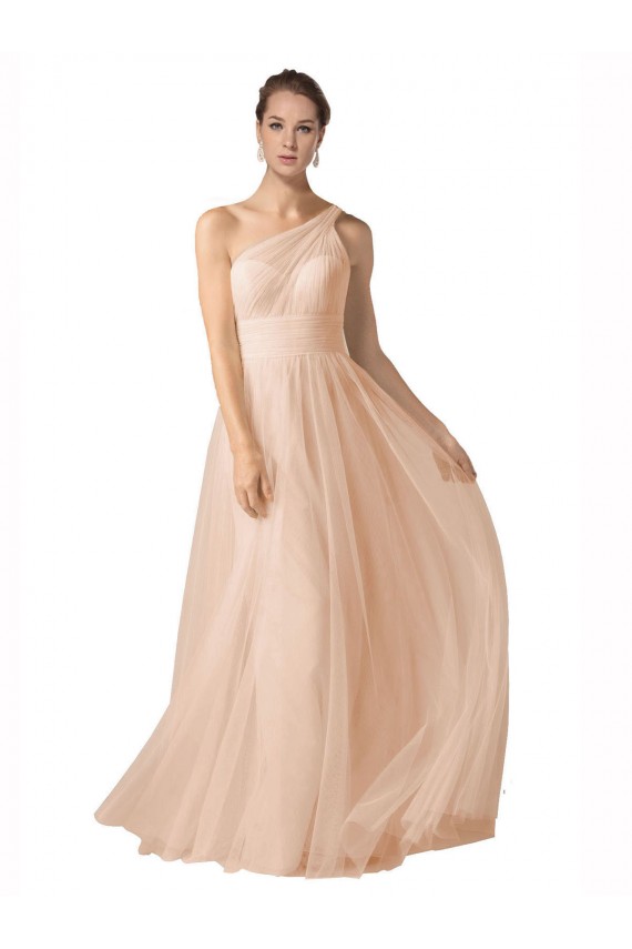 línea A Tirantes espagueti Tul Largo Vestidos de dama de honor Tiendas