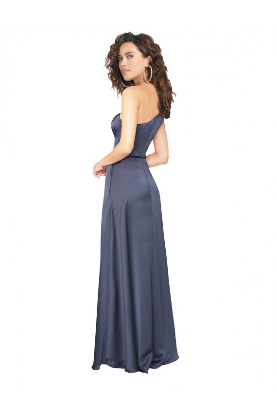 línea A Un Hombre Satén sedoso Largo Formales Vestidos de dama de honor / Vestidos de fiesta Tiendas